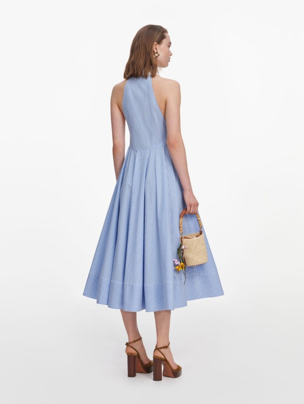 Self Portrait Blue Striped Cotton Midi Dress - Picture 3 of 13